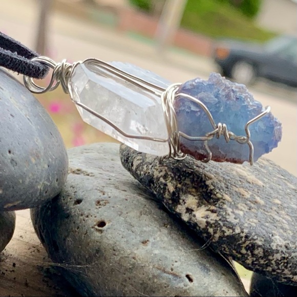 Faden Quartz & Blue Fluorite Drusy Necklace - Picture 9 of 16